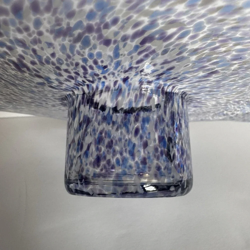 Votive Candle Holder ~ Romania ~ Blue White Purple ~ Unique Ruffled Art Glass